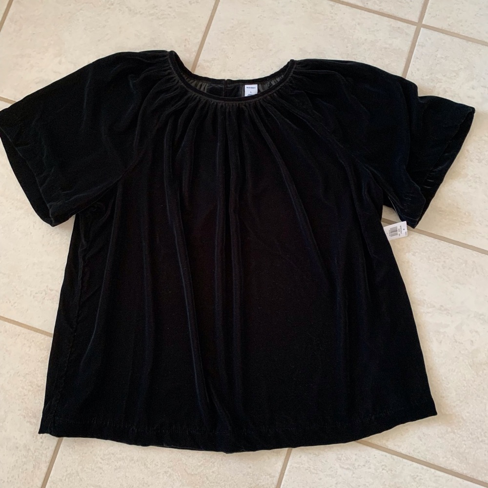 NWT Old Navy Black Velvet Short Sleeve Top Size L